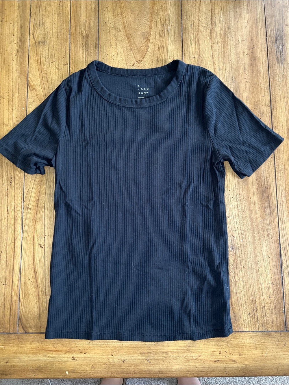 a new day Black Ribbed Short Sleeve Crew Tee